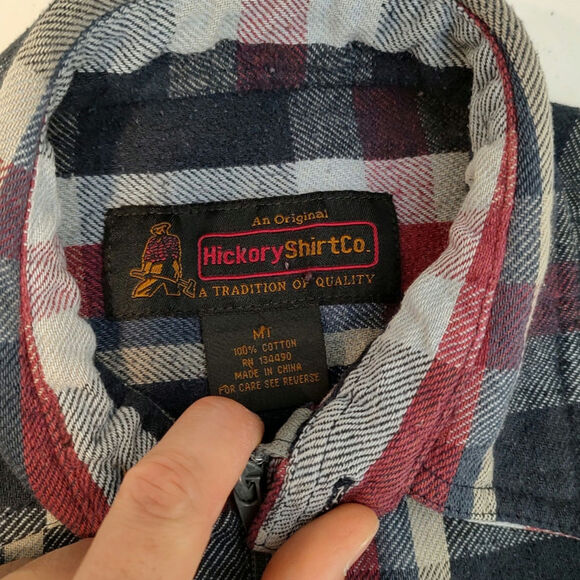 VTG Hickory Shirt Co black/red plaid heavy cotton flannel distressed mens M-Tall - Picture 8 of 10